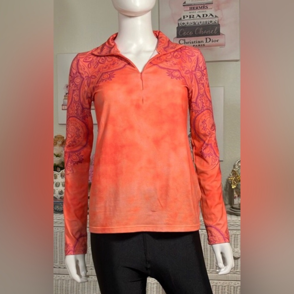 Prana Paisley Quarter Zip Pullover Sweater Long Sleeves in Orange size S